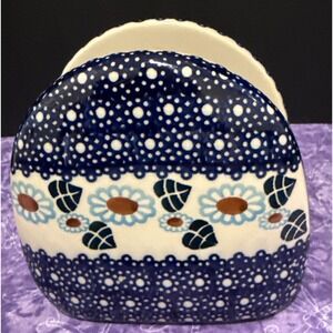 Polish Pottery Napkin Holder Boleslawiec Floral Leaves NEW